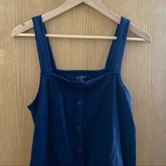 LOFT • Navy Blue Square Neckline Faux Button Top M - Picture 7 of 14